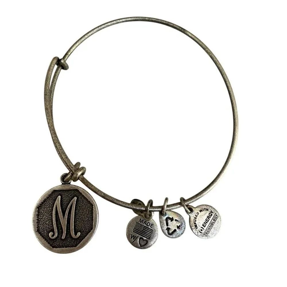 Alex and Ani bangle Bracelet monogrammed letter M infused Energy Silver Tone